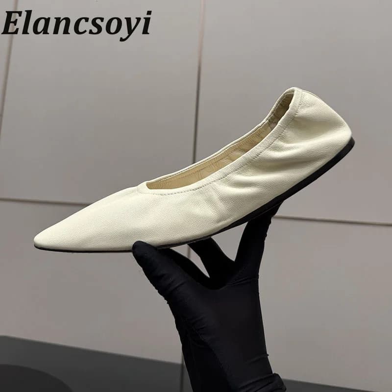 Flat shoes for women summer pointed shallow mouth retro flat sole single shoes leather soft sole multifunctional pleated loafers