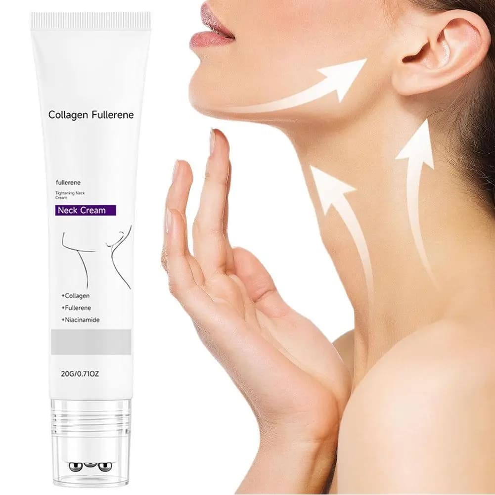 Crema Collo Collagene Fullerene 20g, Crema Massaggio Lifting e Rassodante con Rullo per Ridurre Rughe Sottili e Doppio Mento, Anti-Età