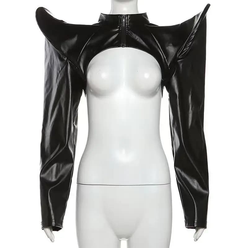 2024 Women Y2k Pu Leather Jackets Black Fashion Punk Long Sleeve Zipper Hipster Crop Coats Harajuku Steampunk Mini Streetwear