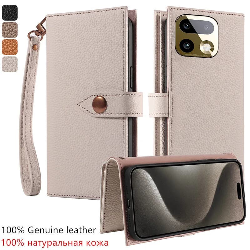 Custodia a portafoglio premium in vera pelle al 100% con slot per carte per Realme 16 Pro+ RMX5131 Pro, con chiusura magnetica e protezione anticaduta