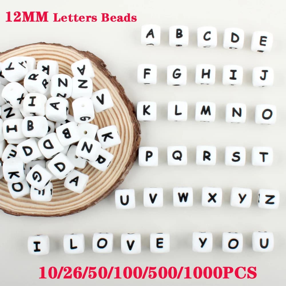 10/26/50/100/500/1000 pezzi lettere in silicone perline 12mm perline alfabeto per creazione di gioielli fai da te nome personalizzato penna accessori