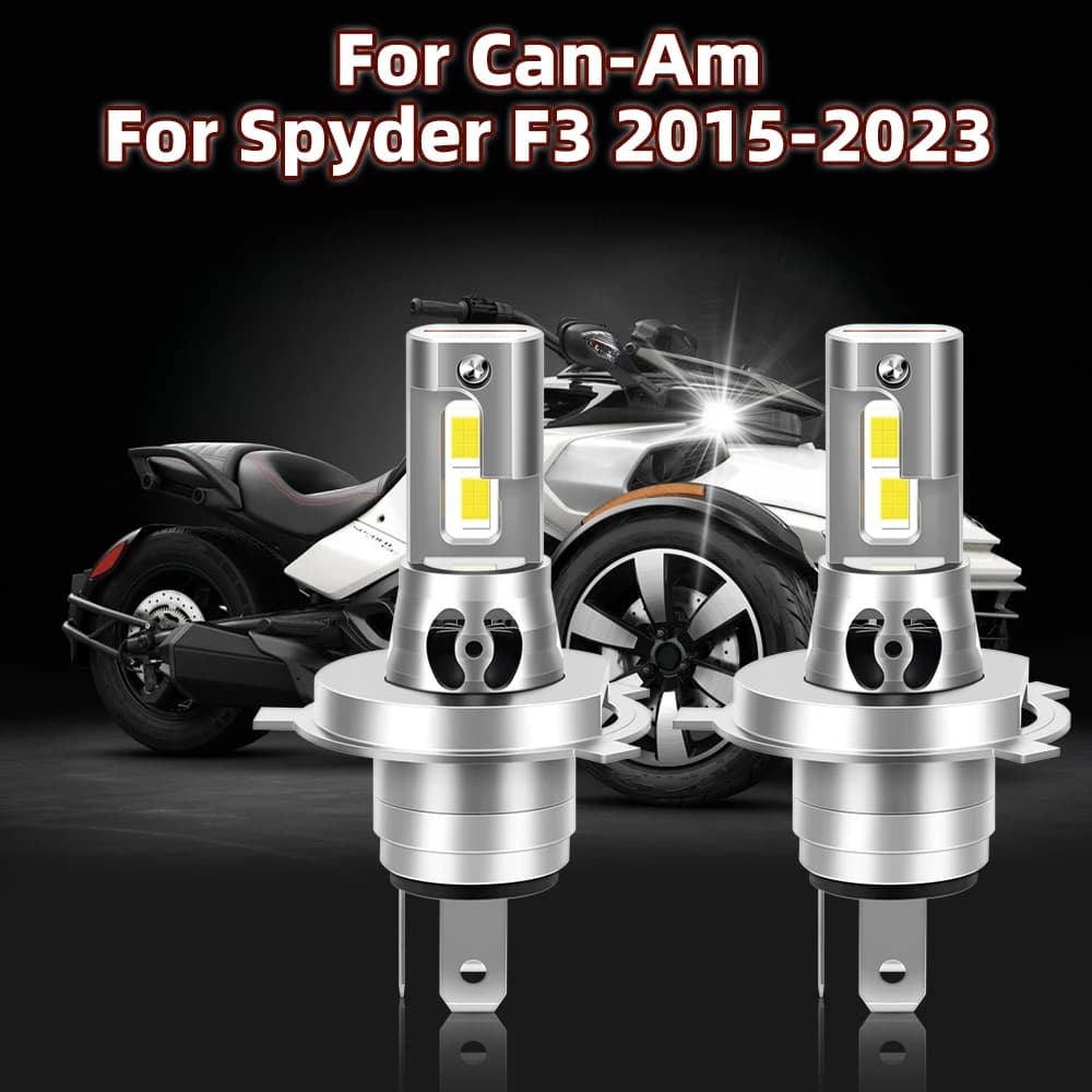 Misura per lampadine per fari a LED Can-Am Spyder F3 (2015-2023) H4 Hi/Lo Beam All In One Lights 30000LM 6000K bianco Plug-N-Play 2 pezzi