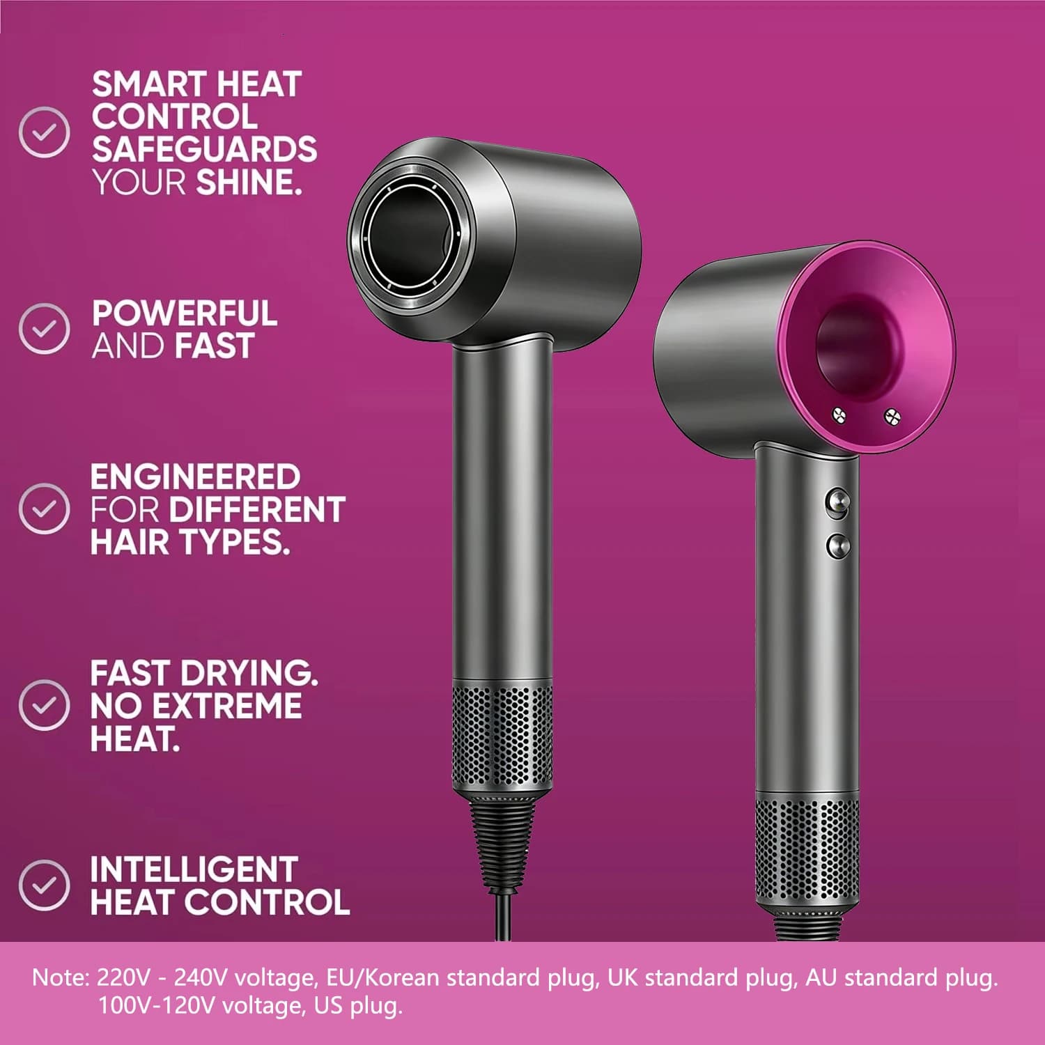 1600W 220V Single Ion Professional Hair Dryer, High Speed Hair Dryer for Home Use, Salone Style Tool