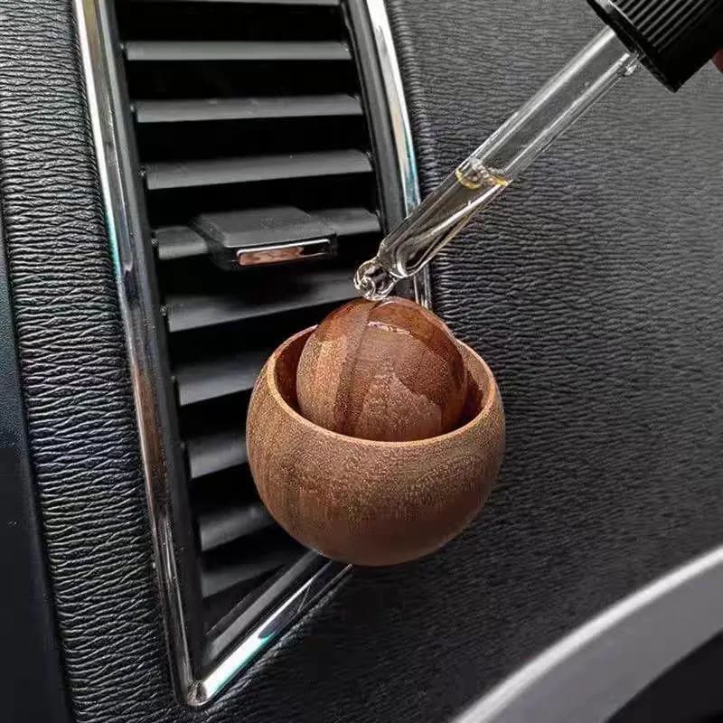 Essential oils diffuser for car in spherical wood, car aromatherapy clip, car deodorant, automatic decoration