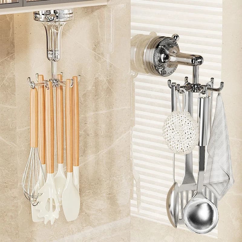 Ventosa 360 ° Gancio rotante Gancio a 6 artigli Portautensili da cucina in stile nordico Gancio per utensili da cucina multiuso impermeabile
