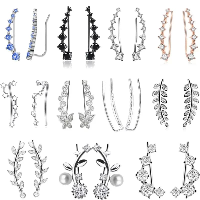 2pcs High Quality 7 Crystals Ear Cuffs Ear Clip Piercing Blue Color Cubic Zirconia Ear Crawlers For Women Piercing Oreja Earring