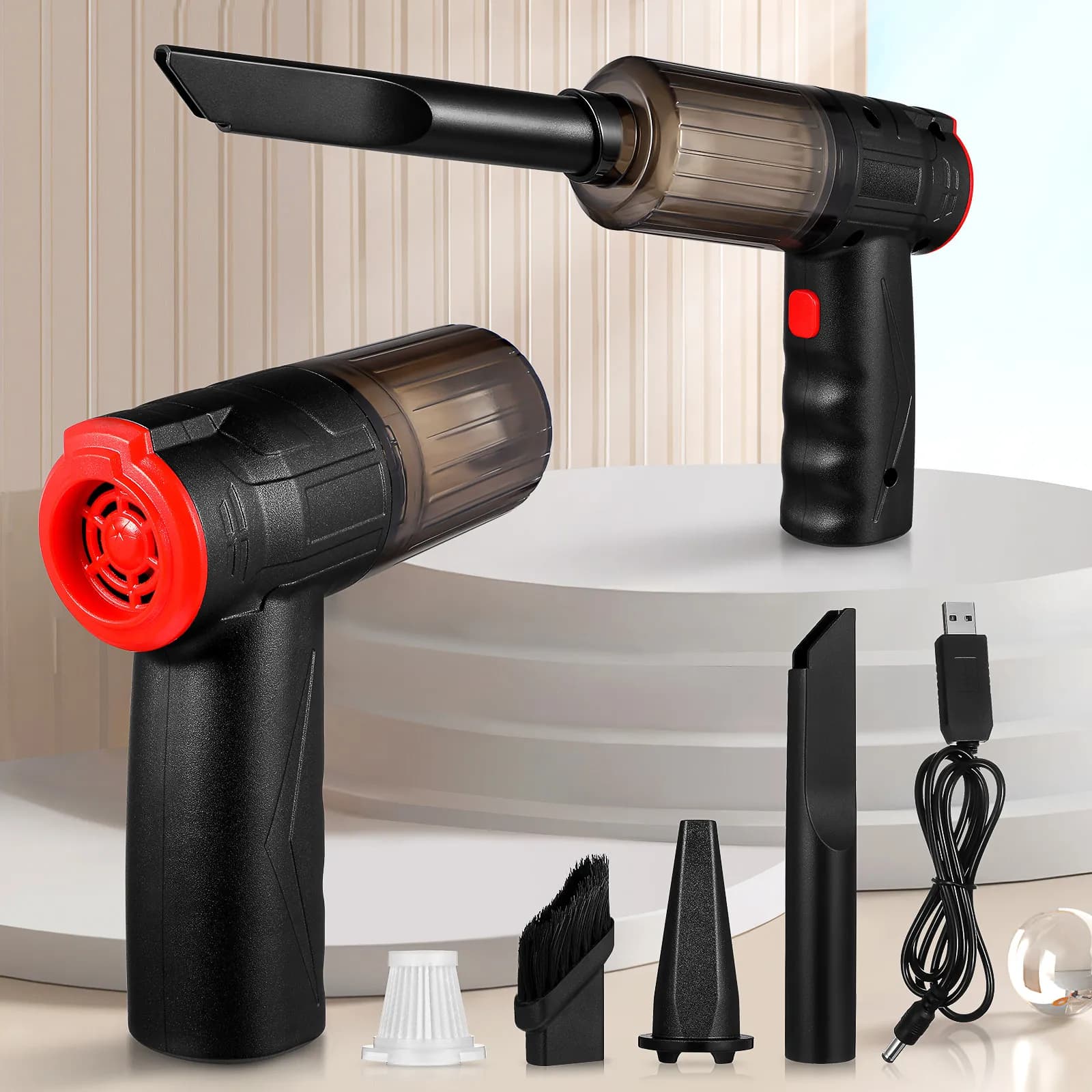 Set Aspirapolvere per Auto Senza Fili, Portatile, Alta Potenza, per Pulizia a Secco e Umido, Rimozione Polvere, Sporco e Peli, per Auto, Camion e Casa