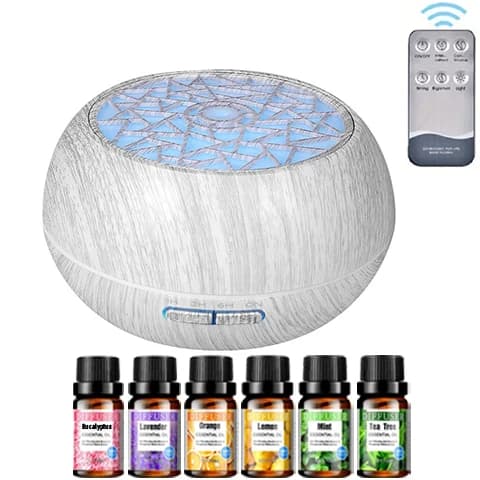 Diffusore Ultrasonico Effetto Legno da 550ml, con Telecomando, Luci LED a 7 Colori e 6 Oli Essenziali per il Benessere Domestico