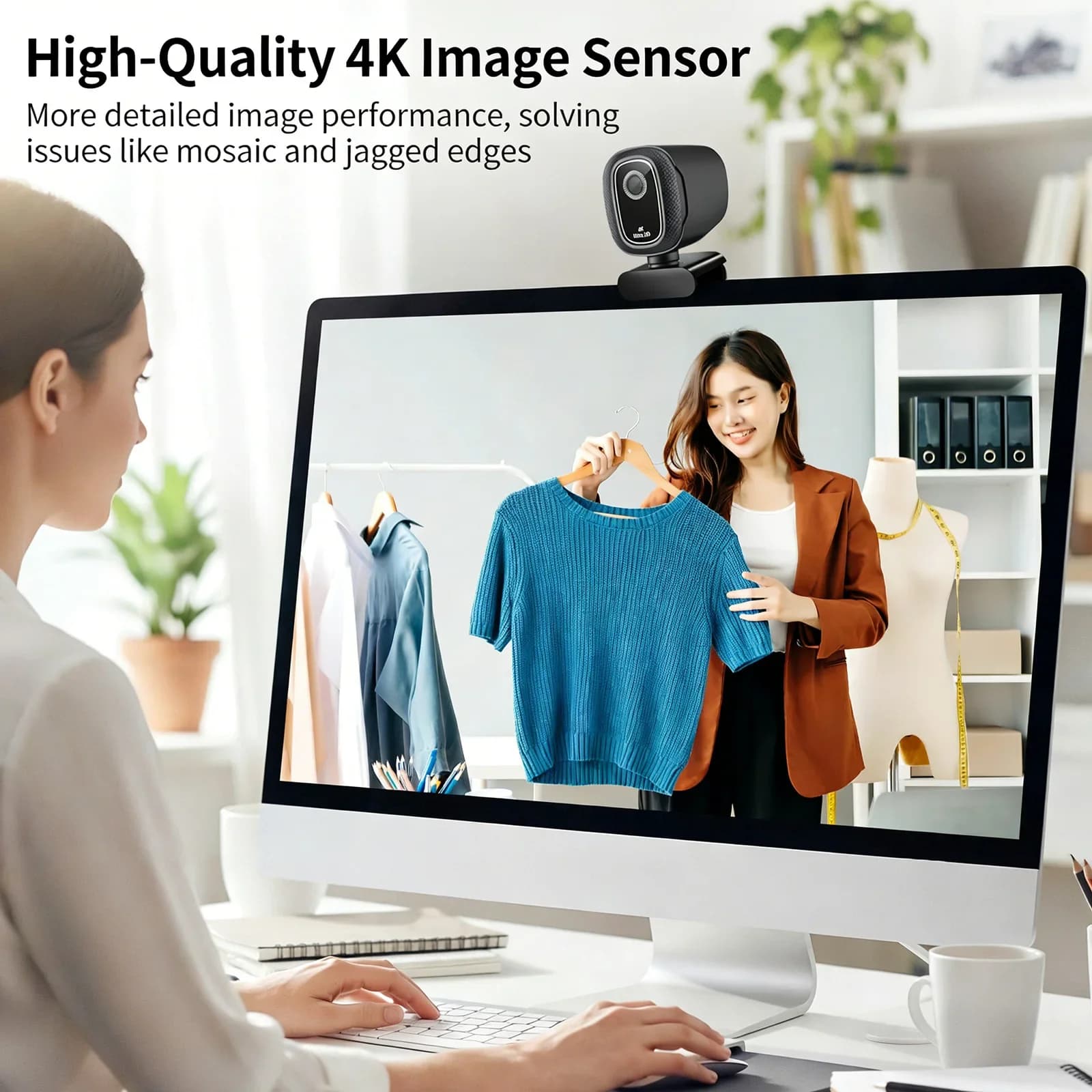 4K Webcam for Streaming, 1080p 30fps USB Camera with Rotation Free Screen and Dual AI Microphone with Noise Cancellation for TikTok/YouTube