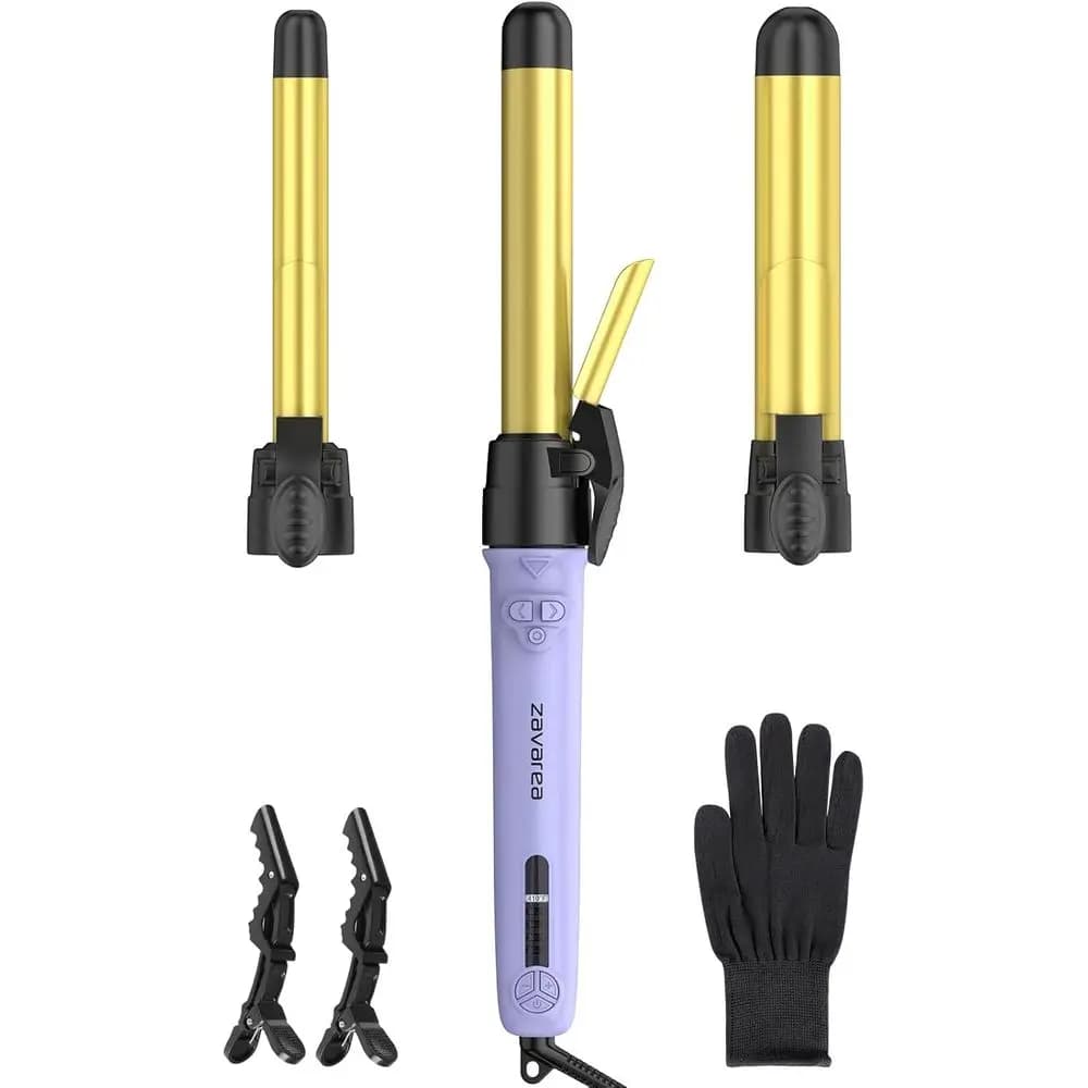 Set Ferro Arricciacapelli 3-in-1 per Capelli Lunghi: Facili Onde da Spiaggia con 5 Impostazioni di Calore fino a 430 Gradi ° F