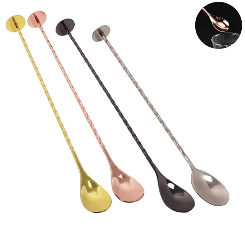 Set di cucchiai da cocktail da bar nero/oro rosa da 1 pezzo, cucchiaio da miscelazione per cocktail con motivo a spirale in acciaio inossidabile
