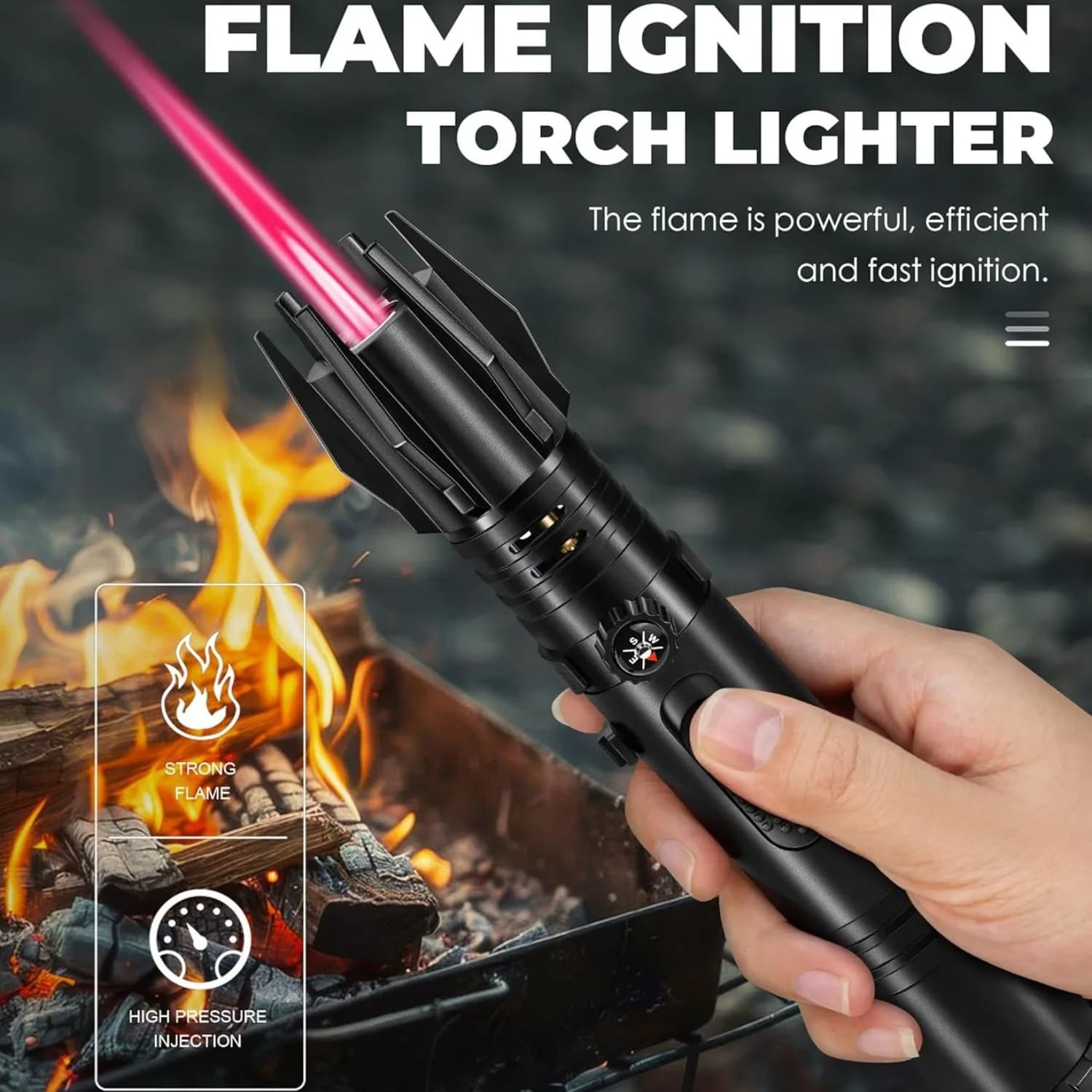 Pistola Spitfire in metallo ad alta temperatura BBQ all'aperto Accendino gonfiabile moxicombustibile con bussola accurata Accensione stufa a gas domestica