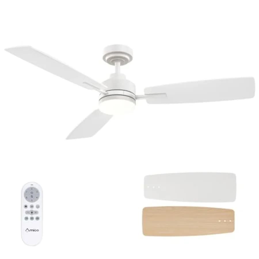 Ventilatori da Soffitto con Luci, Ventilatore con Luce e Telecomando, Ventilatore Reversibile 3CCT Dimmerabile Silenzioso per Camera da Letto