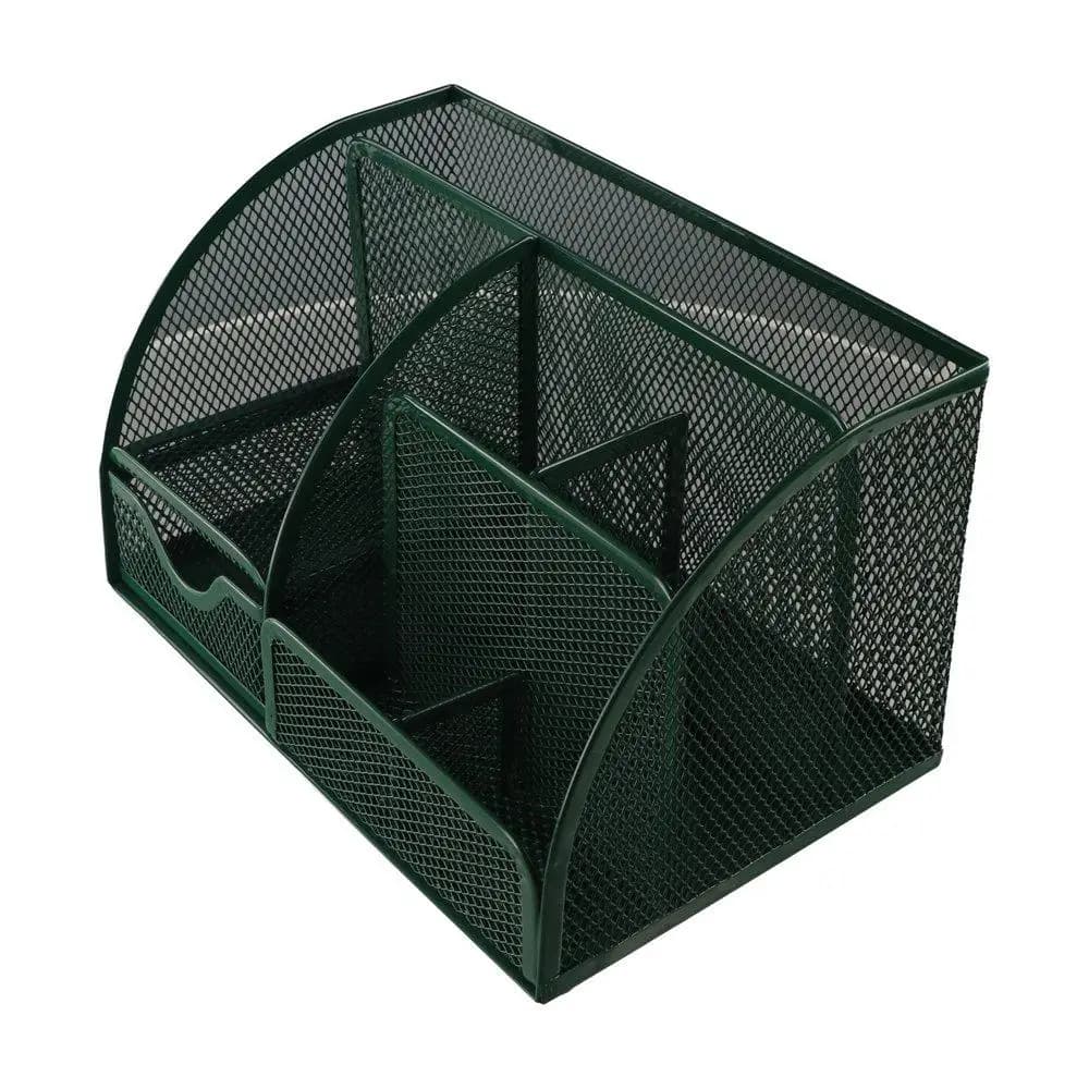 Creative Multi Grid Pen Holder Metal Mesh Multi-functional Desk Organizer 6 Compartments 1 Drawer Desktop Office Organizer