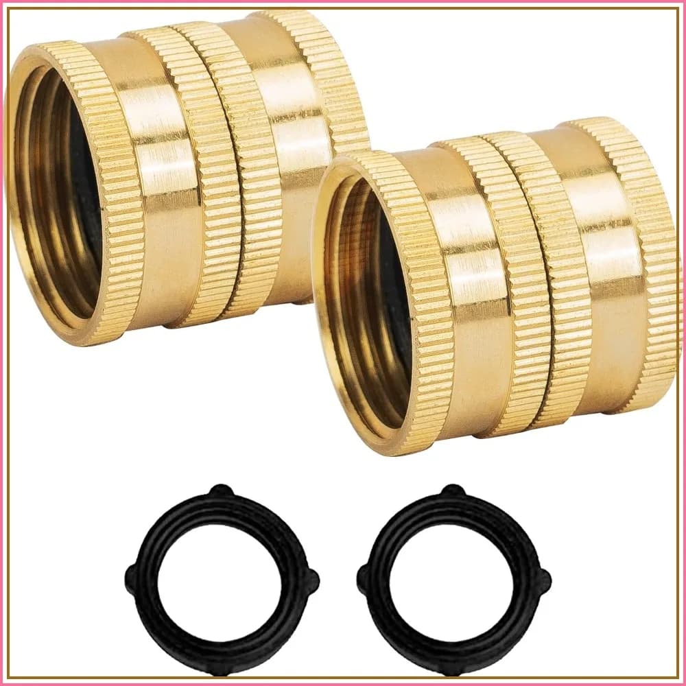 3/4 Inch Solid Brass Garden Hose Adapter, 2 Pack Female to Female Connectors with Extra Washers