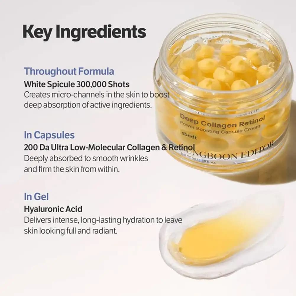 SUNGBOON EDITOR Deep Collagen Retinol Capsule Cream Power Boosting Hydrating Refreshing Moisturizer for Daily Skin Health Glow