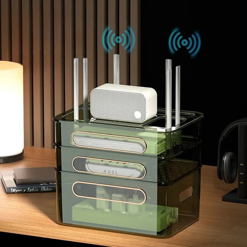 Scatola portaoggetti per router wireless WiFi, supporto per set-top box da tavolo, scatola per il posizionamento del modem domestico, organizer per cavi di alimentazione per soggiorno ABS
