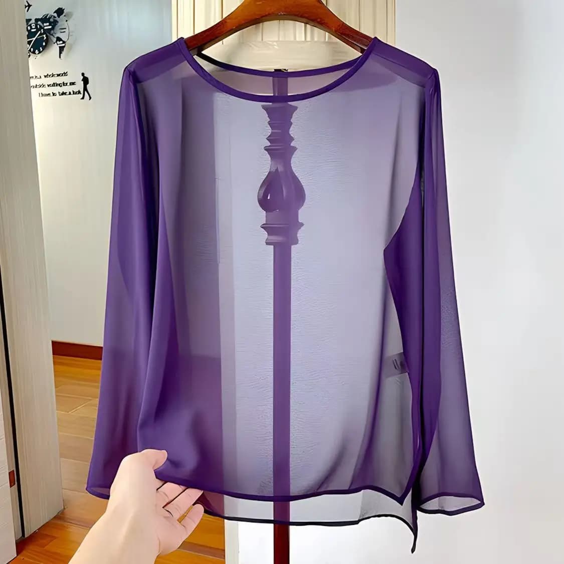 Camicette in chiffon trasparenti Camicie da donna Abbigliamento per protezione solare Top casual a maniche lunghe trasparente tinta unita allentato Primavera Estate