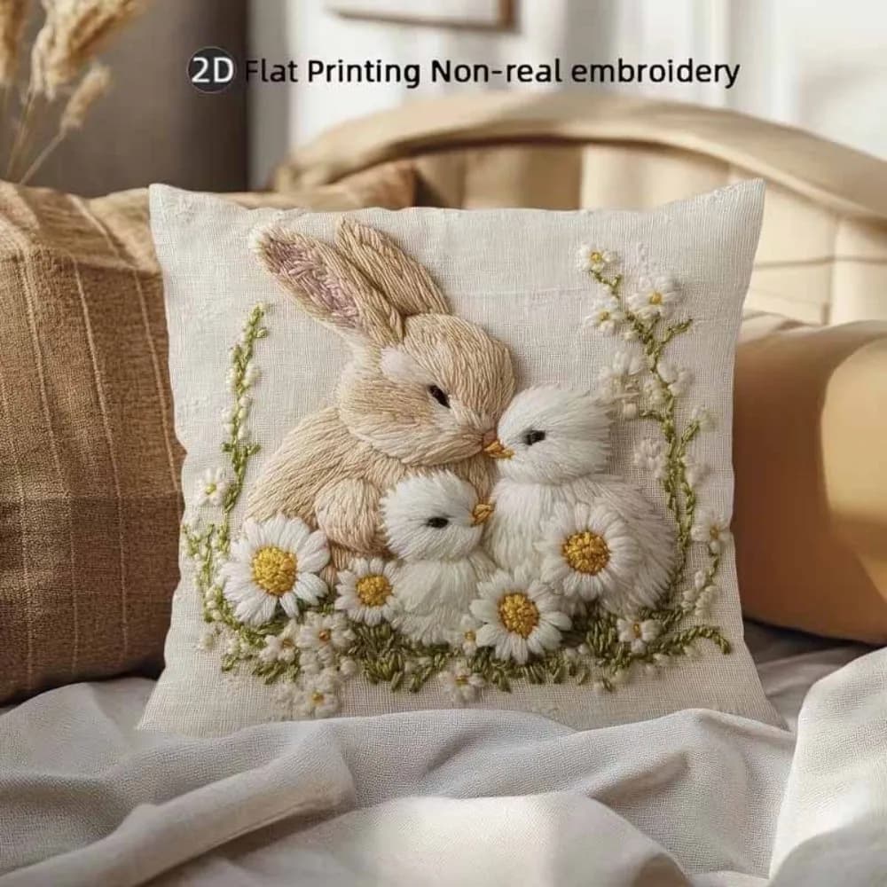 New Super Soft Pillowcase Simulated Embroidery 2D Pattern Cushion Cover Rabbit Cats Sheep 18x18in Pillow Case Home Decor