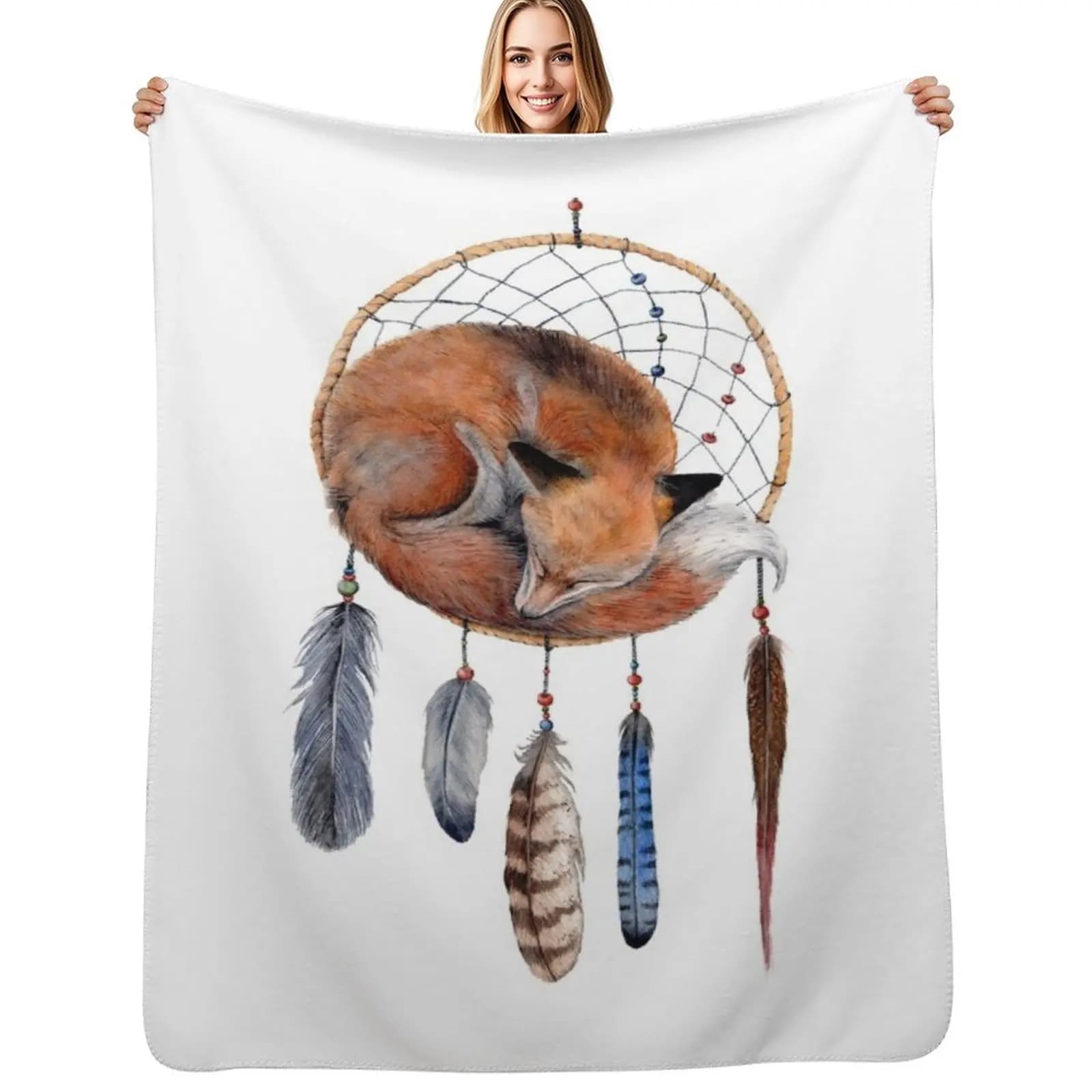 Fox Dreamcatcher Throw Blanket Fuzzy Plush Throw Blanket for Sofa Chair