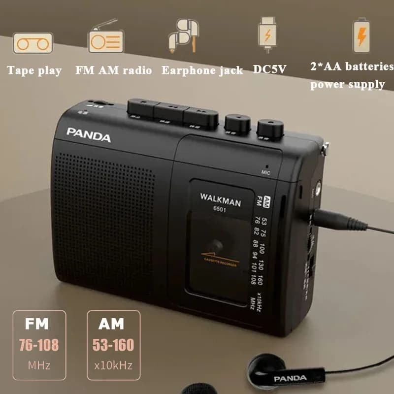 Mini portatile AM/FM Radio Lettore musicale a cassetta retrò Walkman Registratore a nastro con potente supporto per altoparlante Gioco per cuffie
