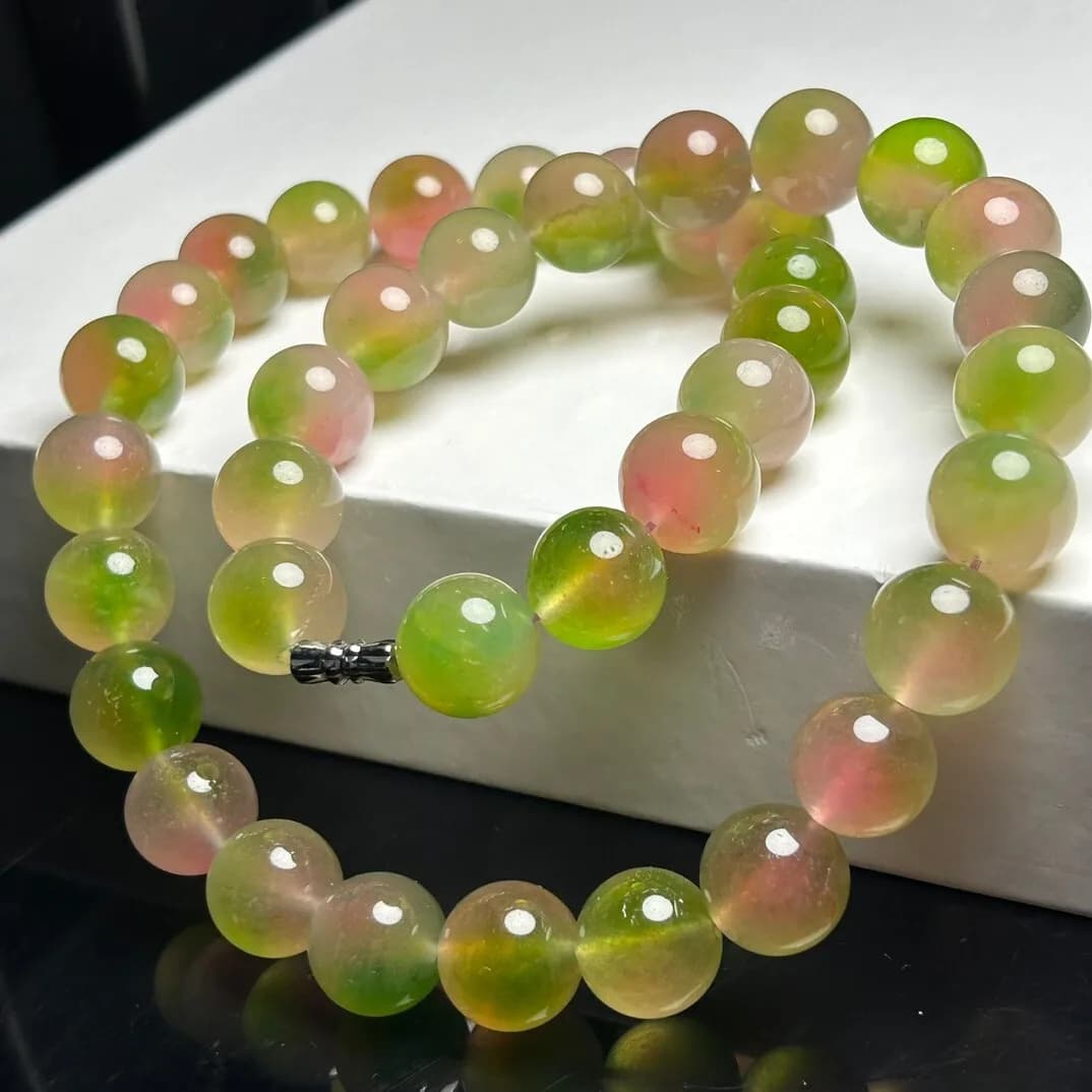 12mm Round Certified Natural Ice Multicolor Burmese Beads Jade jadeite Necklaces