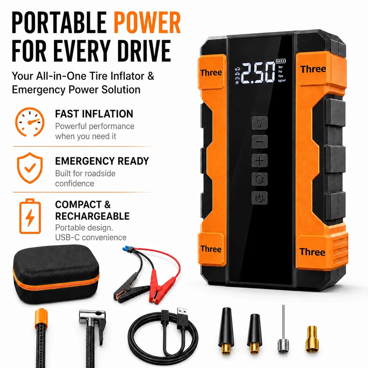SUITU Avviatore d'Emergenza 2-in-1 con Pompa d'Aria, Booster Batteria Portatile, Gonfiatore Pneumatici Digitale per Auto, Camion, Moto