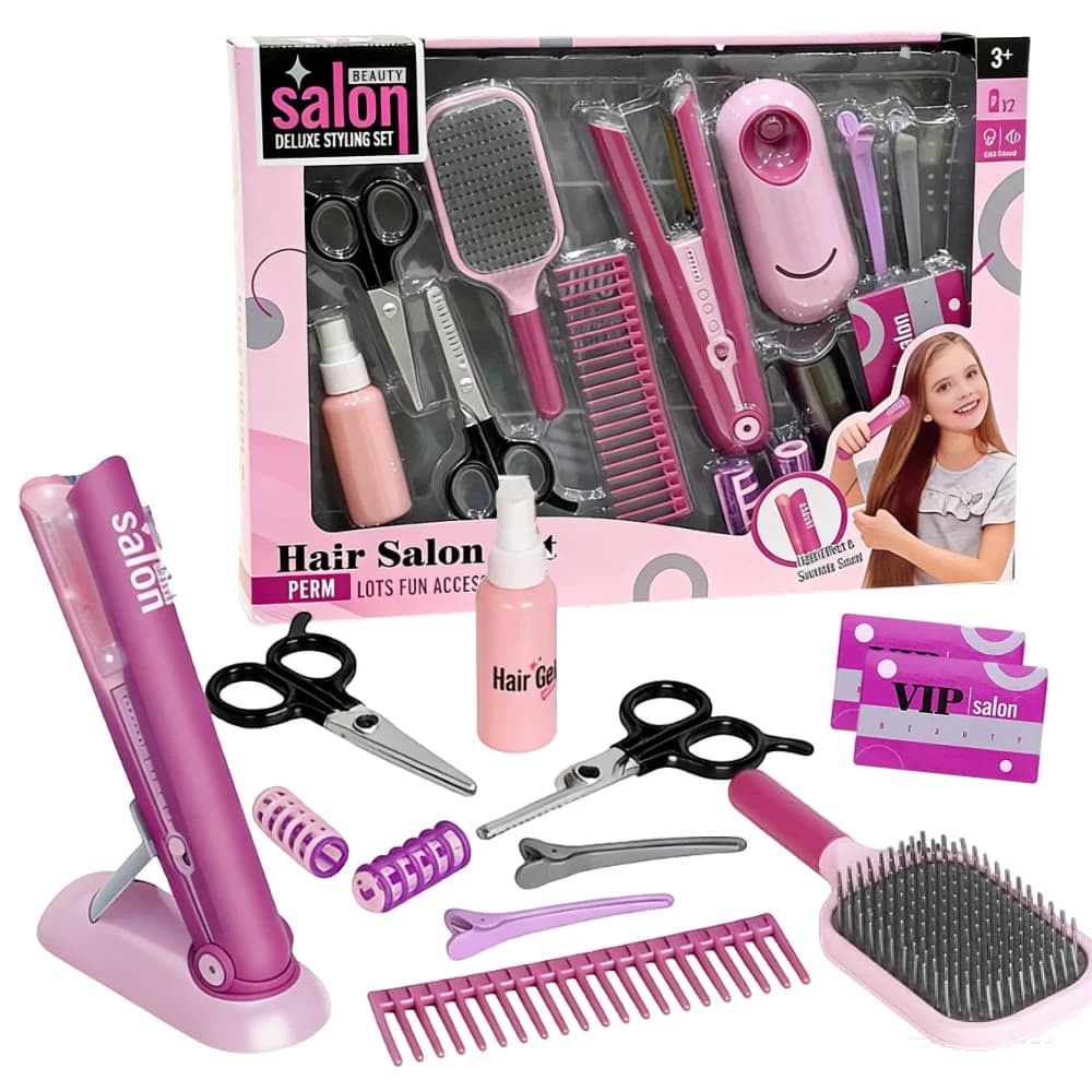 14 piece beauty salon game set, hair kit with hair plate and styling accessories, Christmas birthday gift
