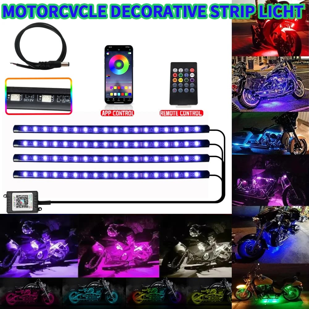 72 LED Wireless RGB UnderGlow Neon Strip Light Kit For Harley Yamaha Motorcycle Car Decorative LED Light