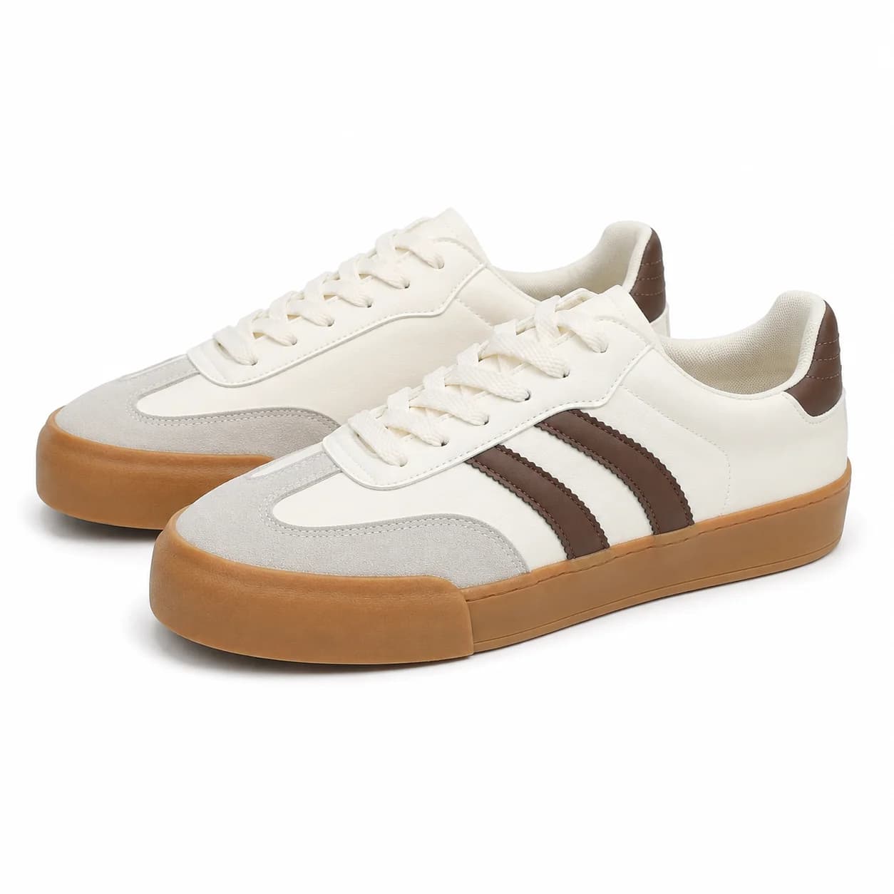 Women's Retro Sneakers Lace Up Low Top Casual Shoes Contrast Stripe Suede Patch Gum Sole Everyday Walking Shoes