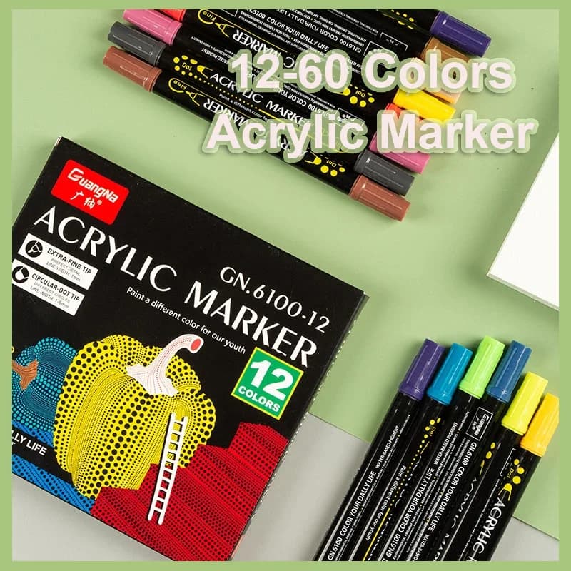 Guangna Acrylic Paint Marker 12/60 Colors Extra Fine and Dots Tip Dual Head Marker Pens Manga Calligraphy Art Drawing Supplies