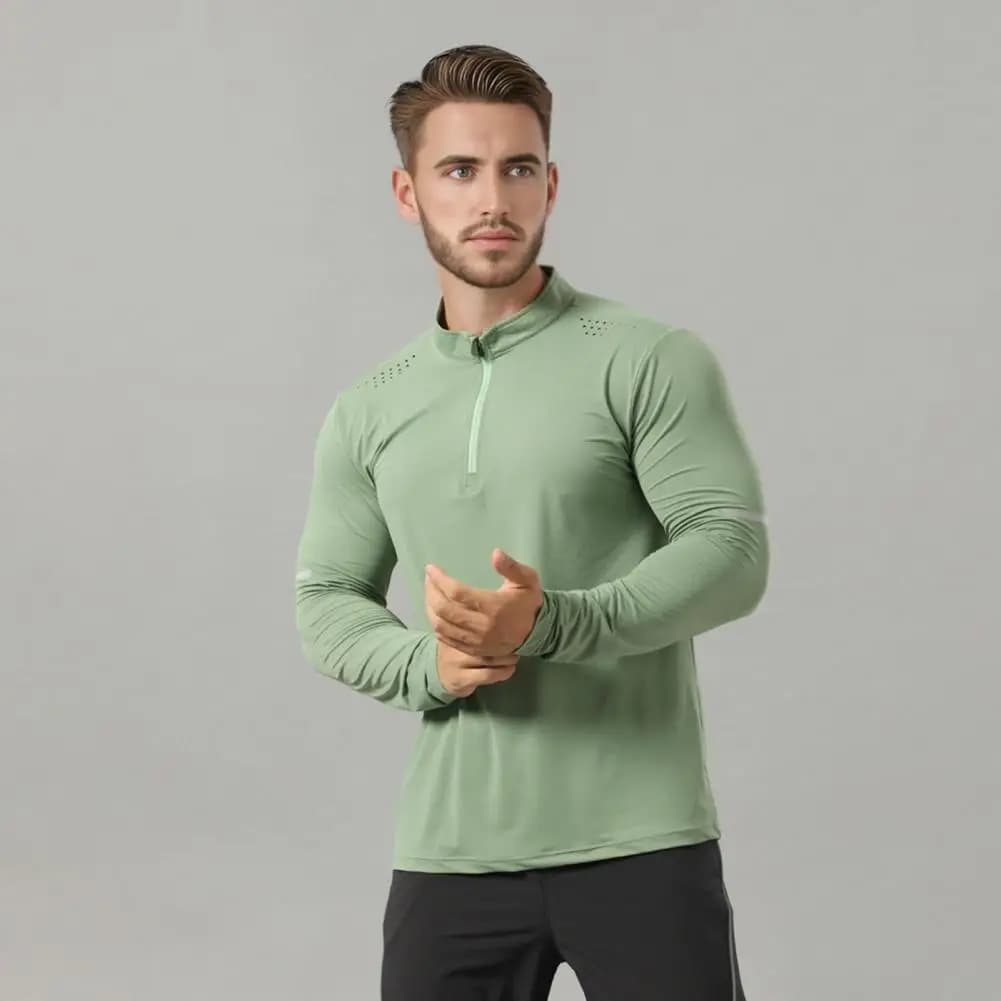 Maglia da Corsa Elasticizzata per Uomo con Zip a Un Quarto, Asciugatura Rapida, Manica Lunga, per Allenamento, Jogging e Golf