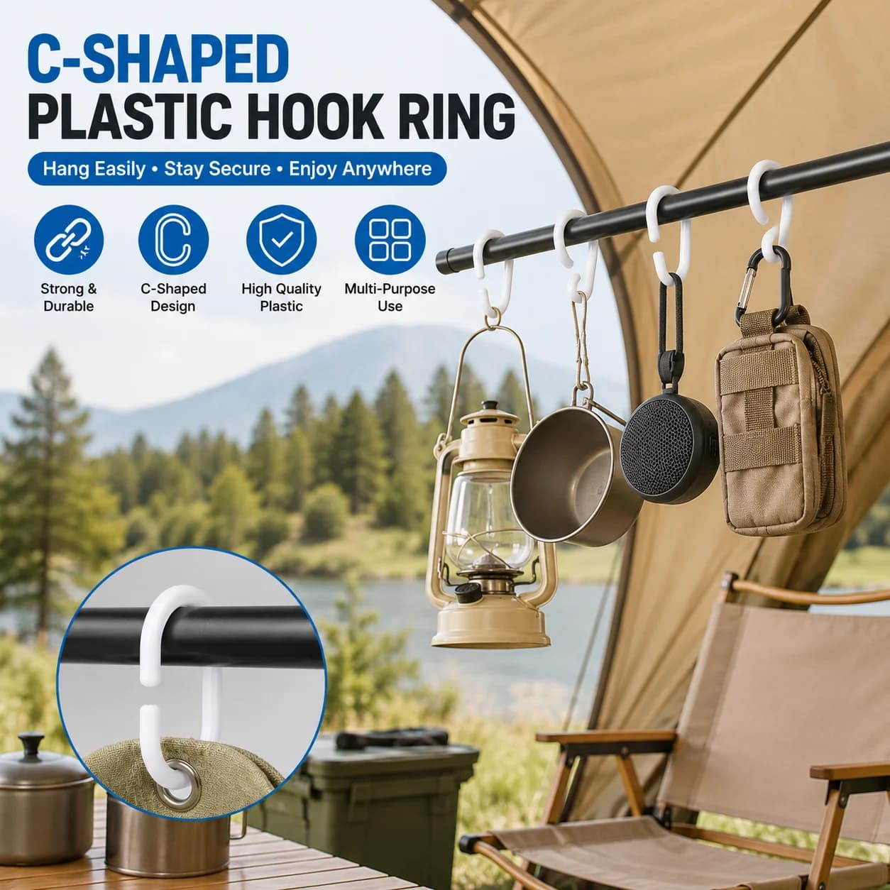 12Pcs C-Shaped Plastic Shower Curtain Rings Easy Snap Hooks for Bathroom Shower Rod Window Bed Curtain Universal Hanger