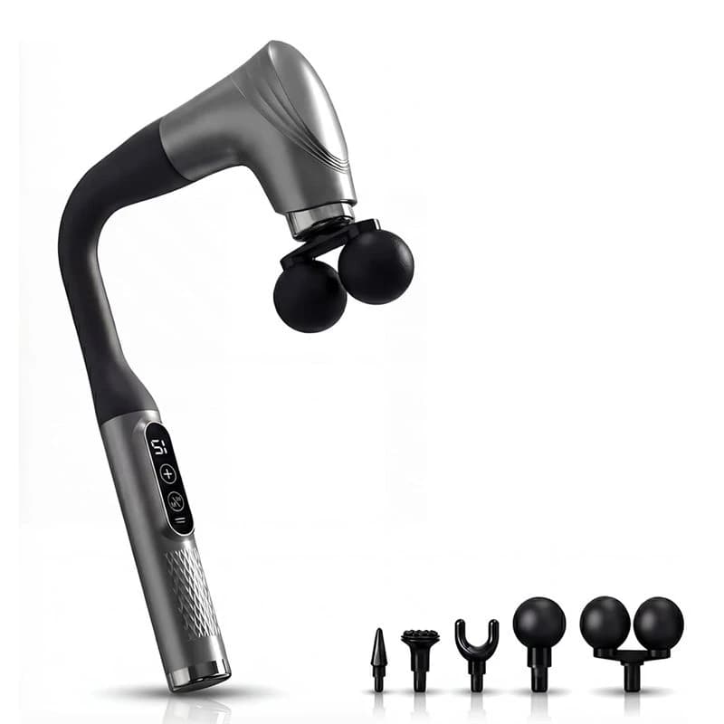 Beauty Long Handle Massage Gun For Back And Shoulders, U-Shaped Dual Head Percussion Muscle Massager, 12 Speeds With 5 Heads