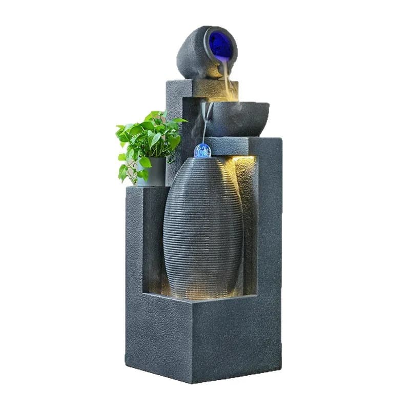 Fontana umidificante con rocce, ruota Feng Shui per la circolazione dell'acqua, ornamento portafortuna per soggiorno e ufficio