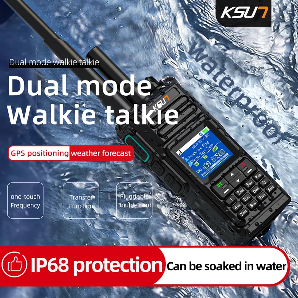 Radio GPS Impermeabile IP68 a Lungo Raggio 10-500 km, Walkie-talkie Analogico Dual Mode 10W POC con Scheda SIM KSUN CT67P