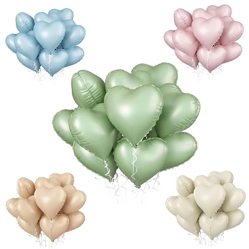 10pcs 18inch Heart Foil Balloons Pink Sage Green Heart Balloon for Birthday Party Valentines Day Wedding Anniversary Decorations