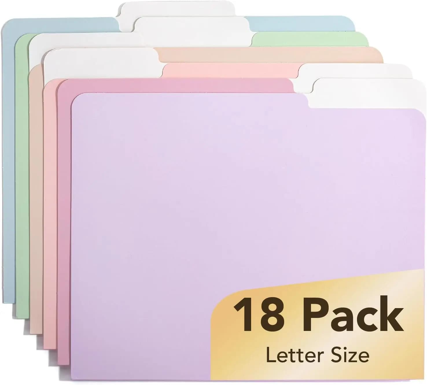 18 Pack File Folders, Morandi Colors, 1/3-Cut Tab, Letter Size, Office Organization