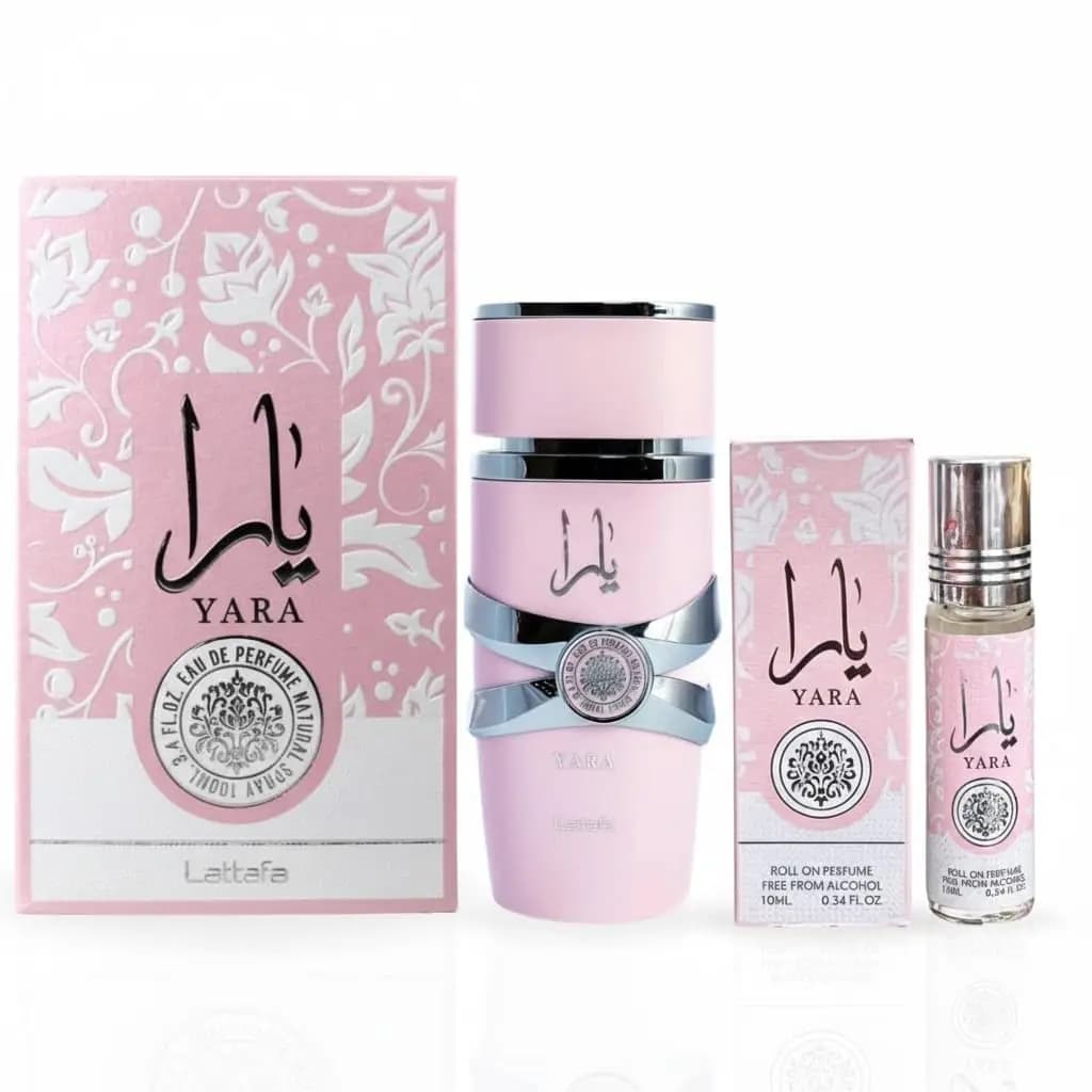 Lattafa Yara Women's Fragrance Set in 2 Pieces (Eau de Parfum Spray 3.4 Oz + Perfume Oil Concentrated 0.34 Oz)