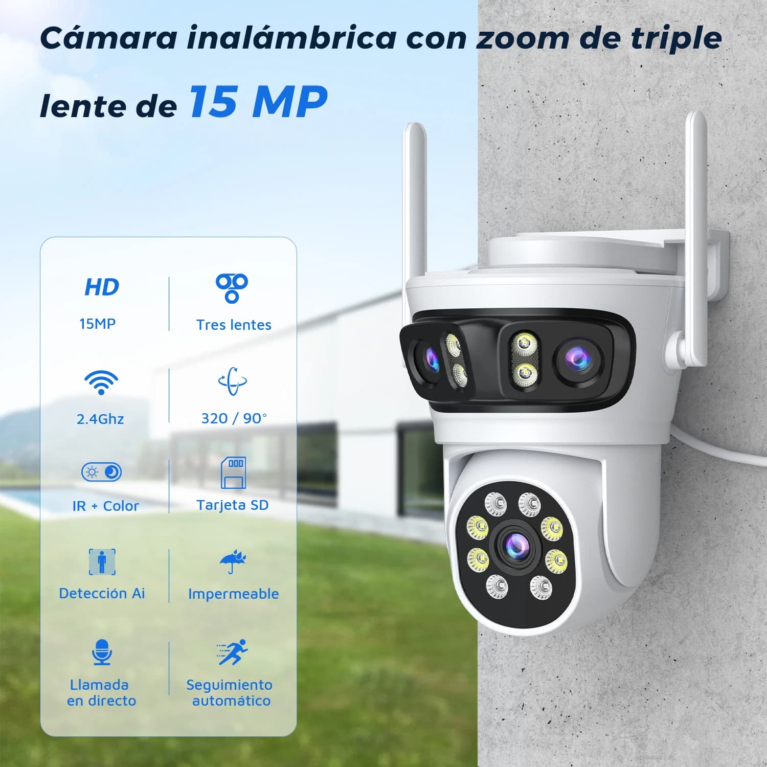 15MP 6K HD Tre lenti 3 schermi WIFI IP Camera Esterna Doppia lente 10MP 5K PTZ Telecamera Ai Auto Tracking CCTV Video Telecamera di sicurezza