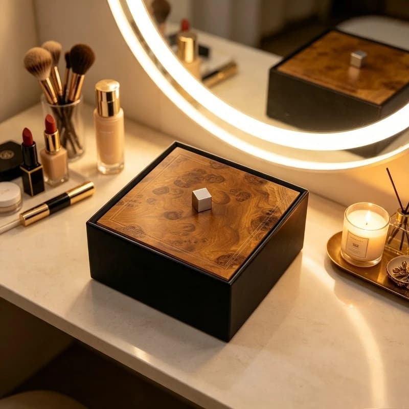 Italian Luxury Watch Organizers Stainless Steel Jewellery Box Wood Grain Watch Organizer Walk‑in Closet Ornament Home Storage