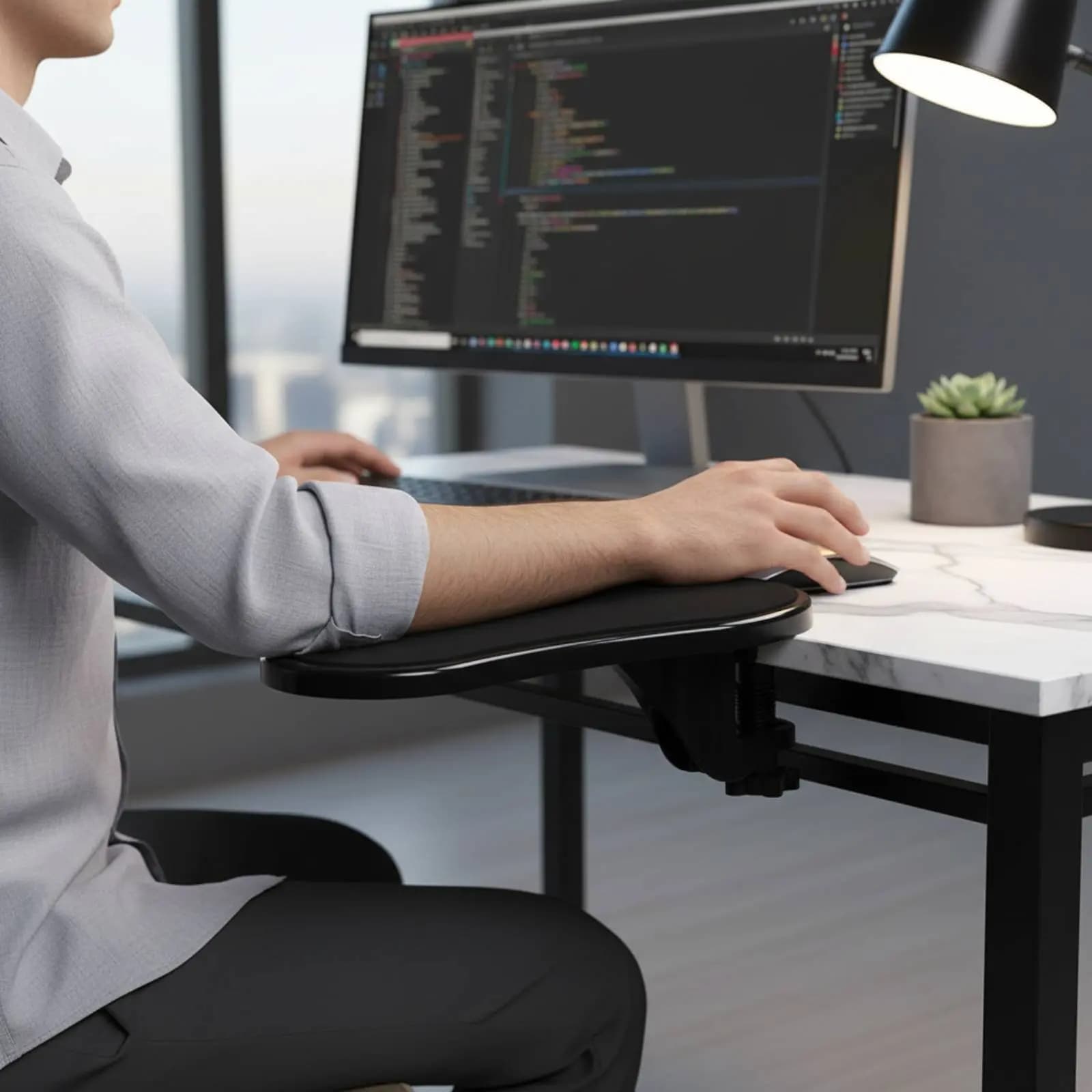 Supporto Girevole per Scrivania con Rotazione a 180 Gradi, Supporto per Computer, Poggiabraccio da Scrivania, Facile Installazione per Lavoratori d'Ufficio