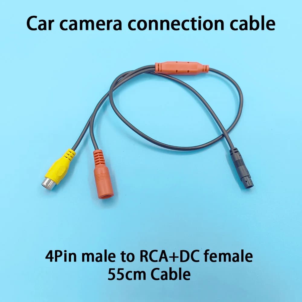 4 pin male car cable to RCA video power female for streaming cable connection for rear camera with reverse image 55 cm