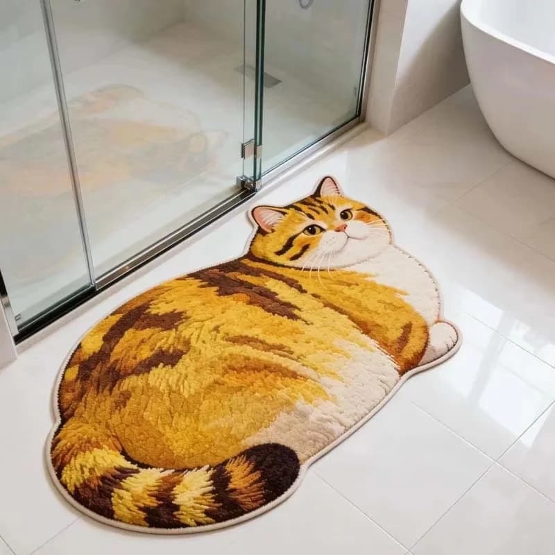 VIKAMA Cute Cat Alien Pattern Rug Anti-slip Water-absorbing Bathroom Floor Mat Bedroom Entrance Rug Home Decoration