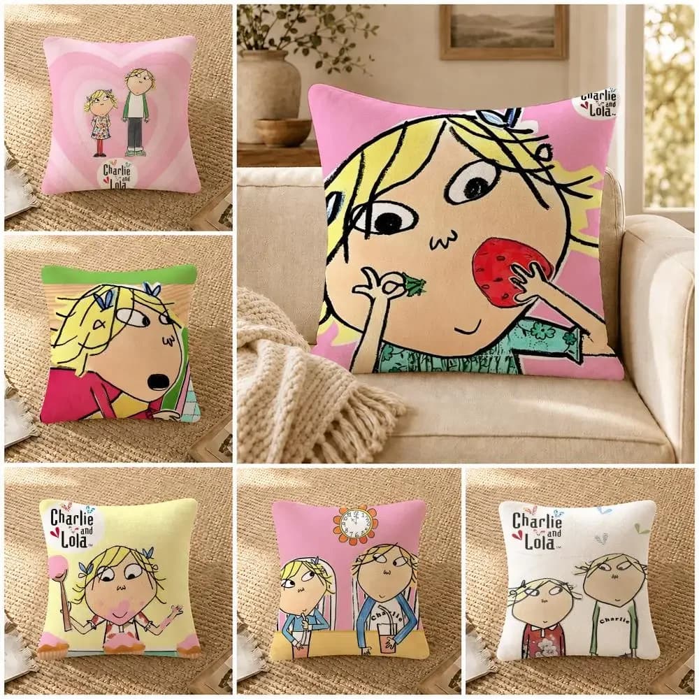 Cartoon C-Charlie a-and L-Lola a-anime Cushion Cover Soft Short Plush Decorative Pillow Cover for Sofa Bedroom Easy to Clean