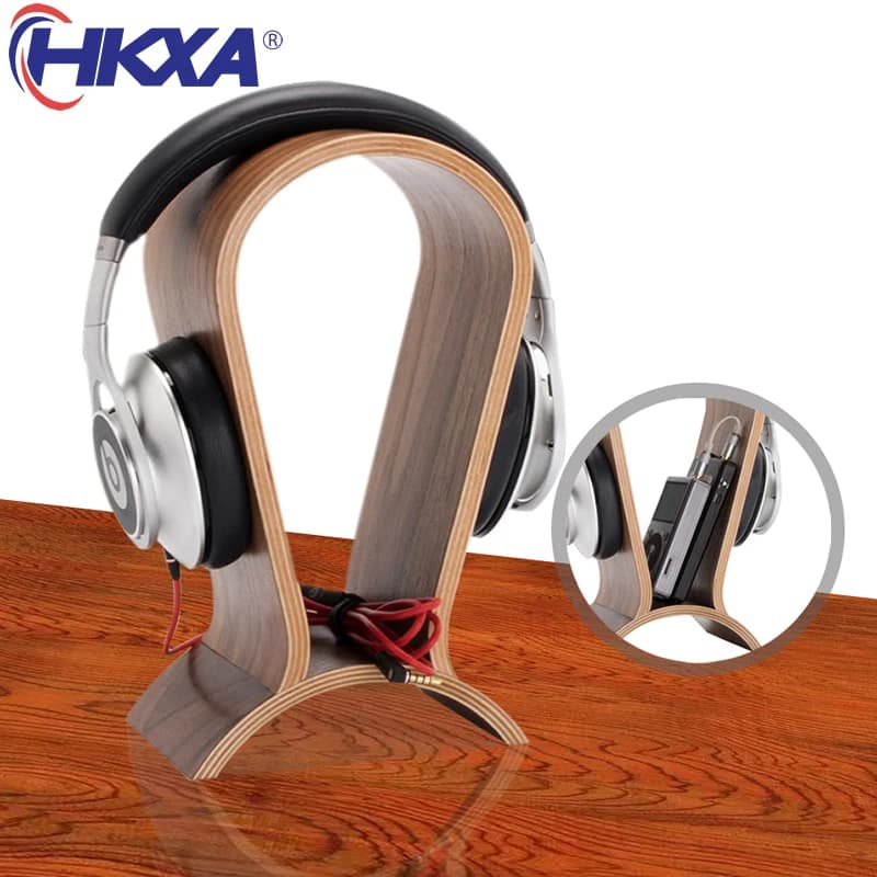 HKXA Support Bracket for Headphones Table Headphone Bracket for Walnut Wood Computer Headphones Support for Play Headphone Hook