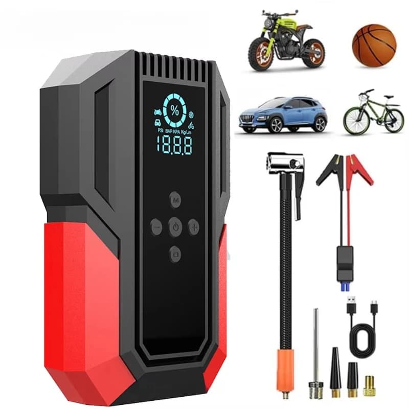 Avviatore di emergenza per auto Gonfiatore portatile per pneumatici Batteria per auto ad alta pressione Accumulatori e caricabatterie di riserva per auto con pompa d'aria