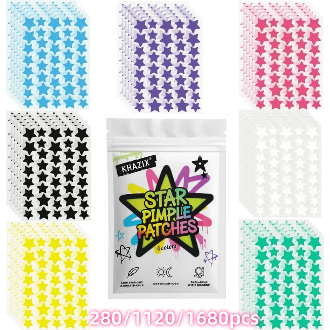 280/1120/1680 pieces of multicolored star-shaped anti-acne patches, anti-acne patches for the face, covering patches for acne and patches for pimples, ultra-thin
