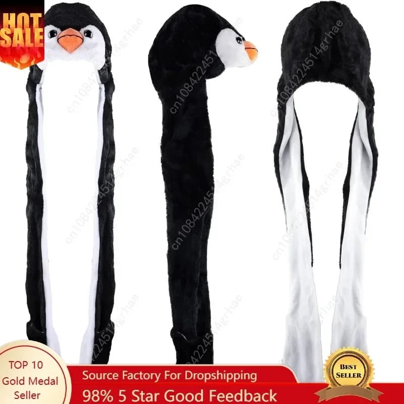 Cappello Invernale Super Z Outlet a Forma di Pinguino, Stile Aviatore, Nero/Bianco