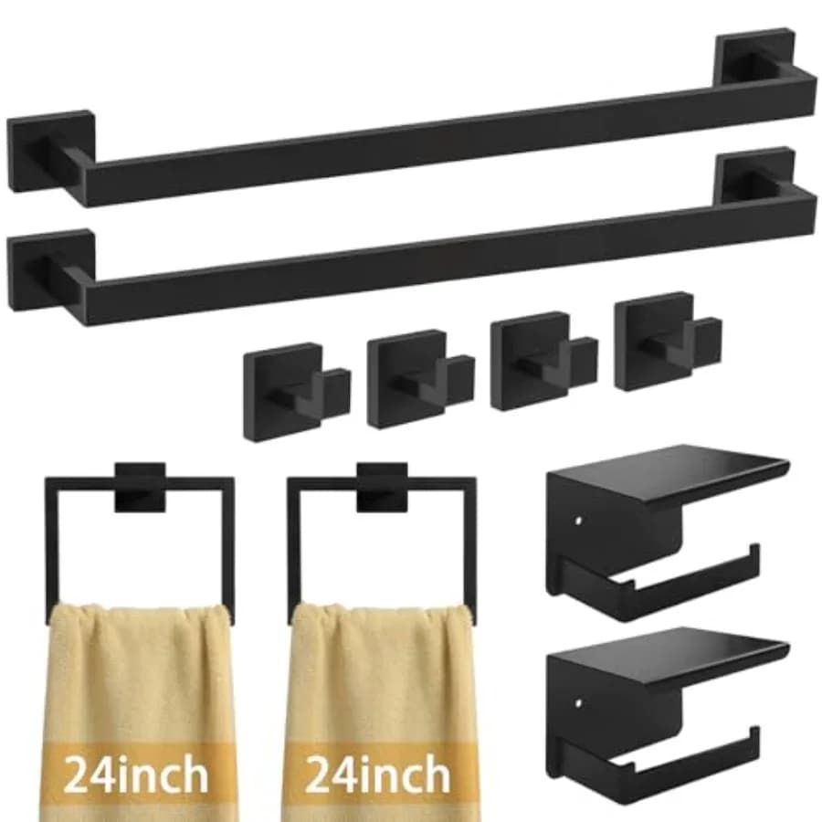 Set di Accessori per Bagno da 24 Pollici - Set di Accessori per Bagno Nero Opaco in Acciaio Inossidabile, Set Portasciugamani da Bagno, Set Portasciugamani